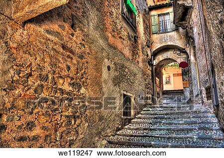 Old colorful stone alley View Large Photo Image Stock Photo - Old colorful stone alley. Fotosearch