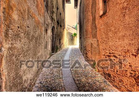Old colorful stone alley View Large Photo Image Stock Photograph - Old colorful stone alley. Fotosearch