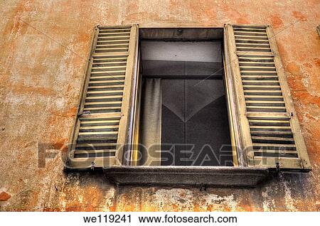 Old open window with shutter View Large Photo Image Stock Image - Old open window with shutter. Fotosearch