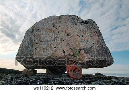 Stock Image - Sieid, ceremonial stone, near Barents Sea, Russia, Arctic. Fotosearch