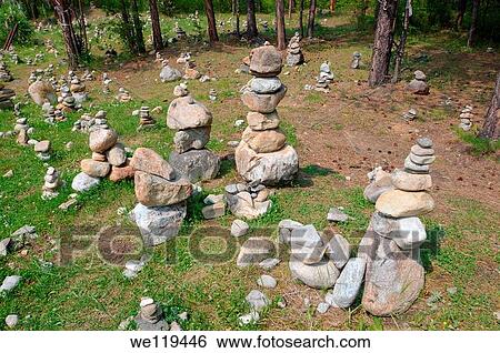 Stones of fulfillment of desires, stone garden Arshan, Tunkinsky District, Republic of Buryatia, Siberia, Russian Federation View Large Photo Image Stock Photograph - Stones of fulfillment of desires, stone garden Arshan, Tunkinsky District, Republic of Buryatia, Siberia, Russian Federation. Fotosearch