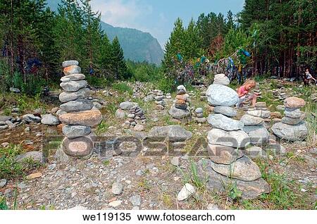 Stock Photography - Stones of fulfillment of desires, stone garden Arshan, Tunkinsky District, Republic of Buryatia, Siberia, Russian Federation. Fotosearch