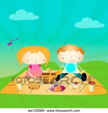 Boy and a girl on a picnic in a park View Large Photo Image Picture - Boy and a girl on a picnic in a park. Fotosearch