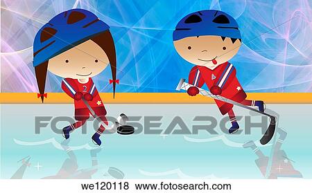 Boy and a girl playing ice hockey View Large Photo Image Stock Photo - Boy and a girl playing ice hockey. Fotosearch