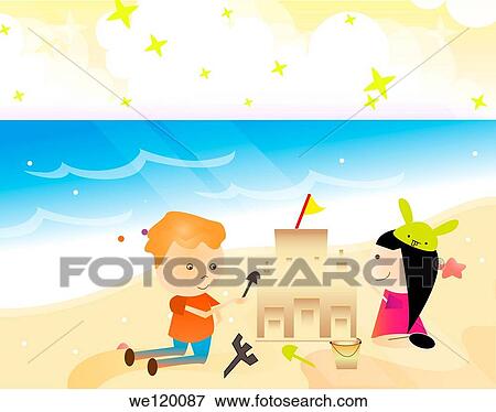Boy and a girl playing with sand on the beach View Large Photo Image Stock Photo - Boy and a girl playing with sand on the beach. Fotosearch