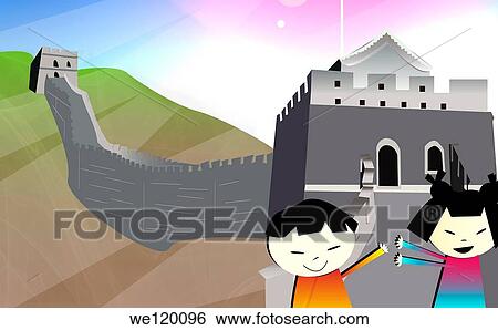 Boy and a girl standing in front of a historic wall, Great Wall Of China, China View Large Photo Image Stock Photograph - Boy and a girl standing in front of a historic wall, Great Wall Of China, China. Fotosearch
