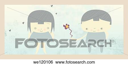 Boy giving a flower to a girl View Large Photo Image Stock Photograph - Boy giving a flower to a girl. Fotosearch