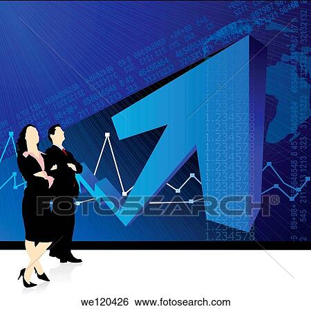 Stock Photograph - Business executives standing in front of stock index. Fotosearch