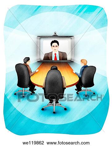 Business executives video conferencing in office View Large Photo Image Stock Image - Business executives video conferencing in office. Fotosearch
