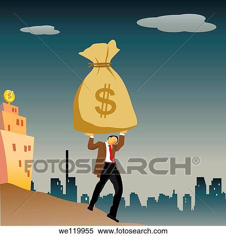 Stock Photography - Businessman carrying a money bag. Fotosearch