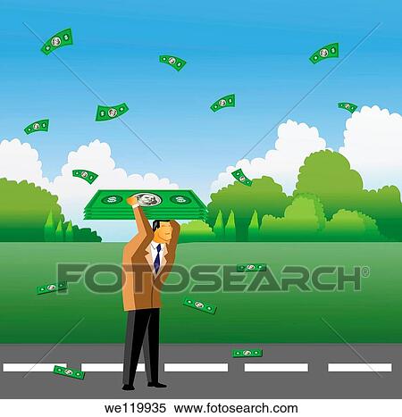 Businessman collecting money falling from the sky View Large Photo Image Stock Photography - Businessman collecting money falling from the sky. Fotosearch