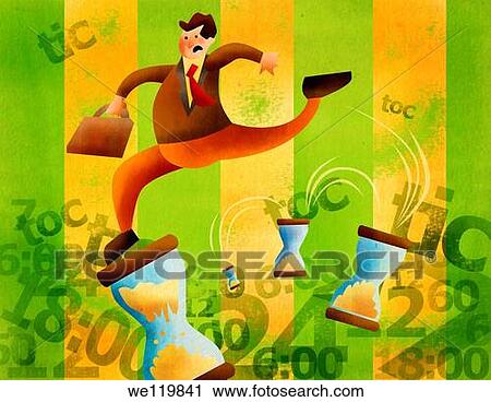 Stock Image - Businessman holding briefcase and running. Fotosearch