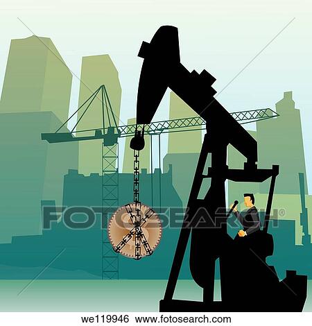 Stock Photograph - Businessman lifting a dollar coin with a crane. Fotosearch