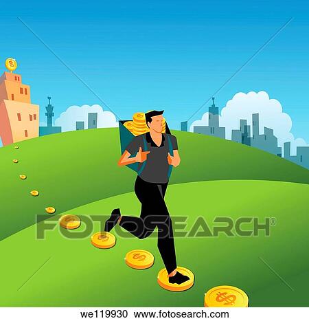 Businessman running with coins View Large Photo Image Stock Image - Businessman running with coins. Fotosearch