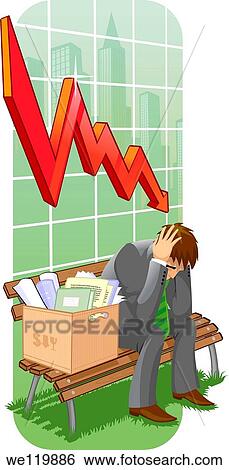 Businessman sitting with his belongings on a bench in front of a downward line graph View Large Photo Image Stock Photograph - Businessman sitting with his belongings on a bench in front of a downward line graph. Fotosearch