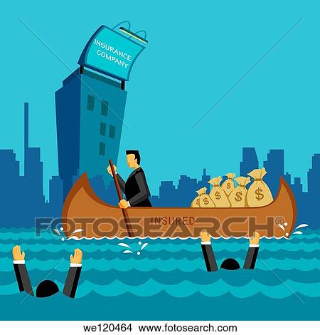 Businessman traveling in an insured boat with money bags in the sea View Large Photo Image Picture - Businessman traveling in an insured boat with money bags in the sea. Fotosearch