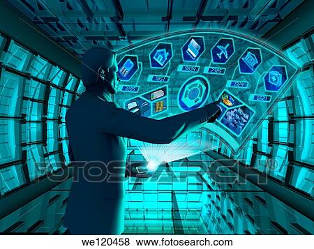 Stock Photo - Businessman using virtual screens for financial activities. Fotosearch