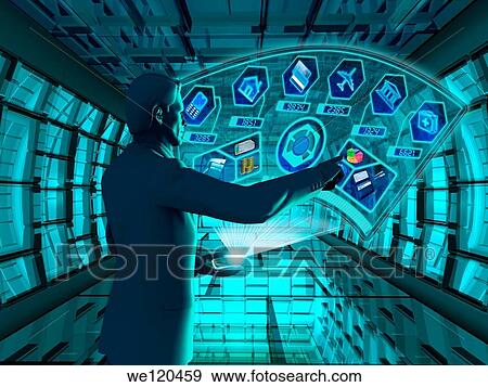 Stock Photo - Businessman using virtual screens for financial activities. Fotosearch