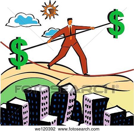 Businessman walking on a tightrope with a pole with dollar signs on ends View Large Photo Image Stock Image - Businessman walking on a tightrope with a pole with dollar signs on ends. Fotosearch