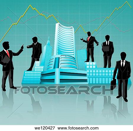 Stock Photo - Businessmen around a stock exchange building, Bombay Stock Exchange, Mumbai, Maharashtra, India. Fotosearch