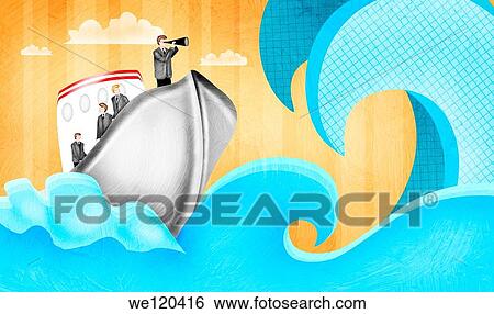 Businessmen sailing thru rough economic period View Large Photo Image Stock Photograph - Businessmen sailing thru rough economic period. Fotosearch