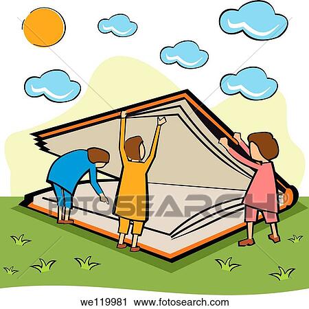 Children opening a large book View Large Photo Image Stock Image - Children opening a large book. Fotosearch