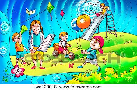 Children playing in a garden View Large Photo Image Stock Photo - Children playing in a garden. Fotosearch