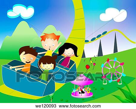 Children riding on a rollercoaster in an amusement park View Large Photo Image Stock Image - Children riding on a rollercoaster in an amusement park. Fotosearch
