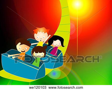 Children riding on a rollercoaster in an amusement park View Large Photo Image Stock Image - Children riding on a rollercoaster in an amusement park. Fotosearch