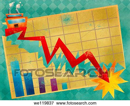 Stock Photo - Close-up of a line graph moving down. Fotosearch