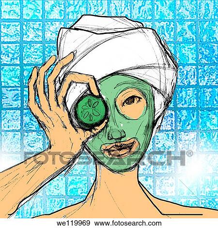 Close-up of a woman with facial mask on her face View Large Photo Image Stock Photo - Close-up of a woman with facial mask on her face. Fotosearch