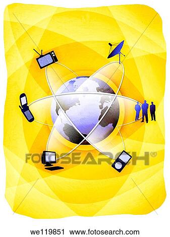 Communication products orbiting around a globe View Large Photo Image Stock Image - Communication products orbiting around a globe. Fotosearch