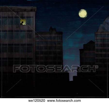 Conceptual illustration of business person working at office with full moon depicting workaholism View Large Photo Image Stock Image - Conceptual illustration of business person working at office with full moon depicting workaholism. Fotosearch