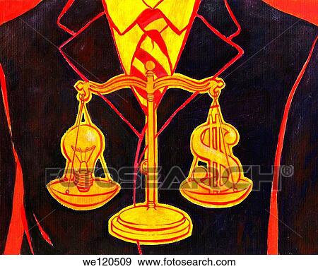 Stock Photo - Conceptual illustration of equal-arm balance with bulb and dollar depicting returns of investment. Fotosearch