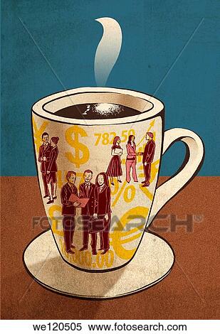 Conceptual shot of hot coffee cup with currency symbols and people on it View Large Photo Image Stock Photography - Conceptual shot of hot coffee cup with currency symbols and people on it. Fotosearch