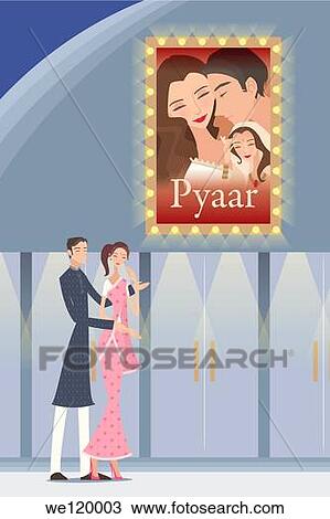 Couple in front of Hindi cinema poster View Large Photo Image Stock Image - Couple in front of Hindi cinema poster. Fotosearch