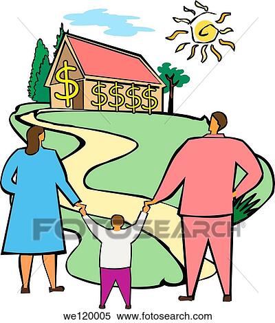 Stock Photography - Couple with their son looking at a house. Fotosearch