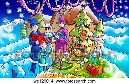 Picture - Family celebrating Christmas. Fotosearch