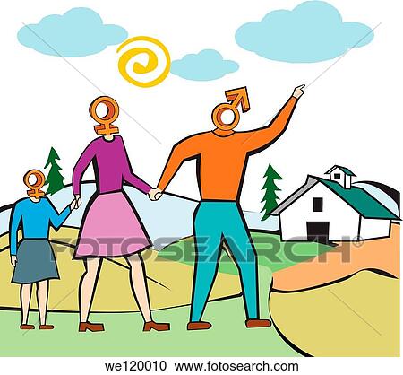 Stock Image - Family with gender sign on faces. Fotosearch