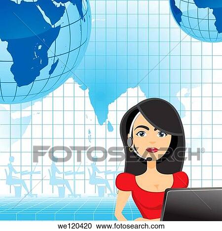 Stock Image - Female customer service representative with India highlighted in the map. Fotosearch