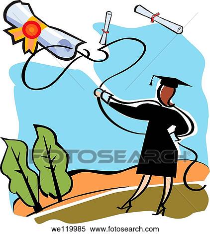 Female graduate catching a diploma with a lasso View Large Photo Image Stock Photography - Female graduate catching a diploma with a lasso. Fotosearch