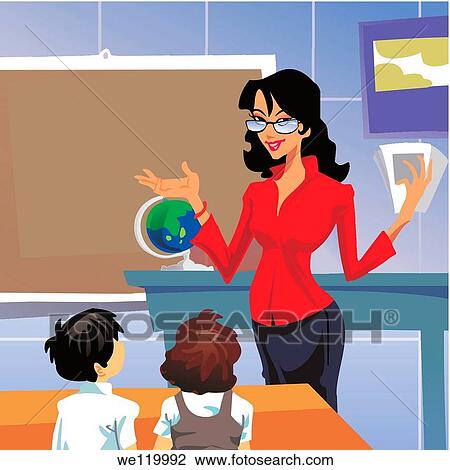 Stock Image - Female teacher in a classroom. Fotosearch