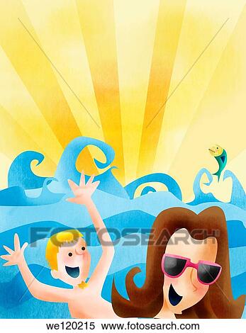 Stock Photography - Friends enjoying vacations on the beach. Fotosearch