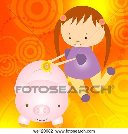 Girl putting a coin into a piggy bank View Large Photo Image Stock Image - Girl putting a coin into a piggy bank. Fotosearch