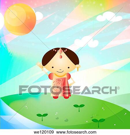 Girl standing in a field and smiling, India View Large Photo Image Stock Photo - Girl standing in a field and smiling, India. Fotosearch