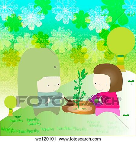 Girl watering plant with a watering can View Large Photo Image Stock Image - Girl watering plant with a watering can. Fotosearch