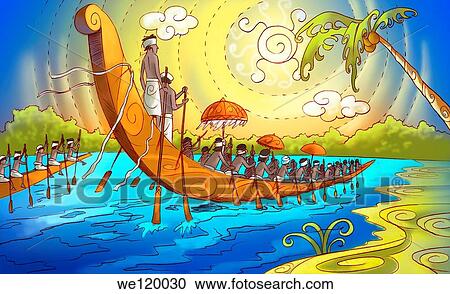 Group of people participating in a snake boat racing, Kerala, India View Large Photo Image Stock Image - Group of people participating in a snake boat racing, Kerala, India. Fotosearch