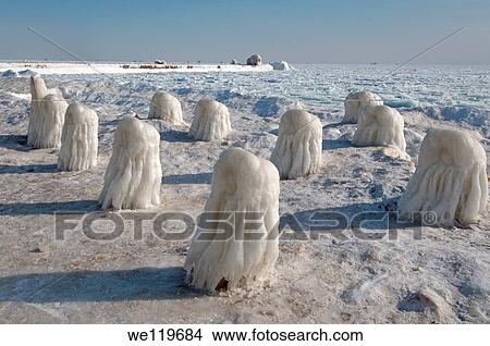 Icy pier, frozen Black Sea, a rare phenomenon, last time it occured in 1977, Odessa, Ukraine, Eastern Europe View Large Photo Image Picture - Icy pier, frozen Black Sea, a rare phenomenon, last time it occured in 1977, Odessa, Ukraine, Eastern Europe. Fotosearch