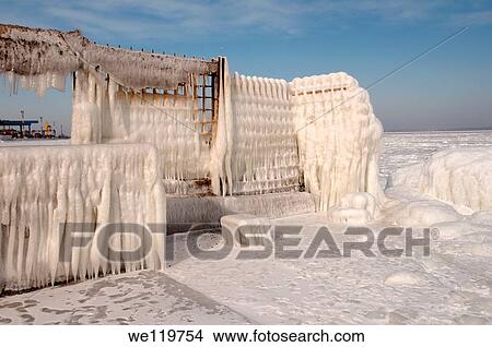 Icy pier, frozen Black Sea, a rare phenomenon, last time it occured in 1977, Odessa, Ukraine, Eastern Europe View Large Photo Image Picture - Icy pier, frozen Black Sea, a rare phenomenon, last time it occured in 1977, Odessa, Ukraine, Eastern Europe. Fotosearch