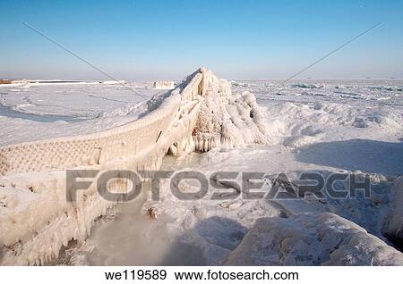 Icy pier, frozen Black Sea, a rare phenomenon, last time it occured in 1977, Odessa, Ukraine, Eastern Europe View Large Photo Image Stock Photo - Icy pier, frozen Black Sea, a rare phenomenon, last time it occured in 1977, Odessa, Ukraine, Eastern Europe. Fotosearch